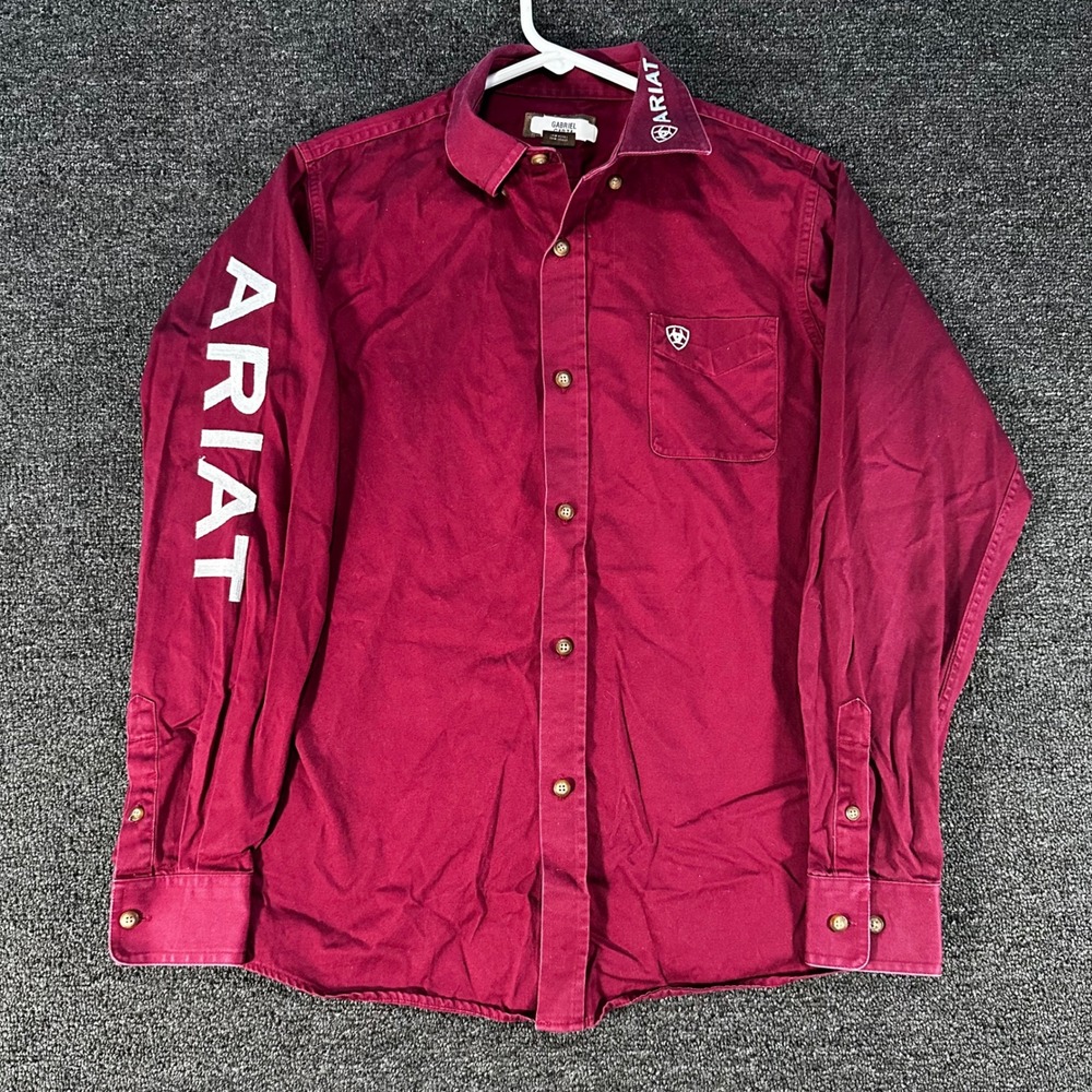 Ariat Button Down Shirt Boys Large 14-16 Burgundy Good Logo Sleeve Western